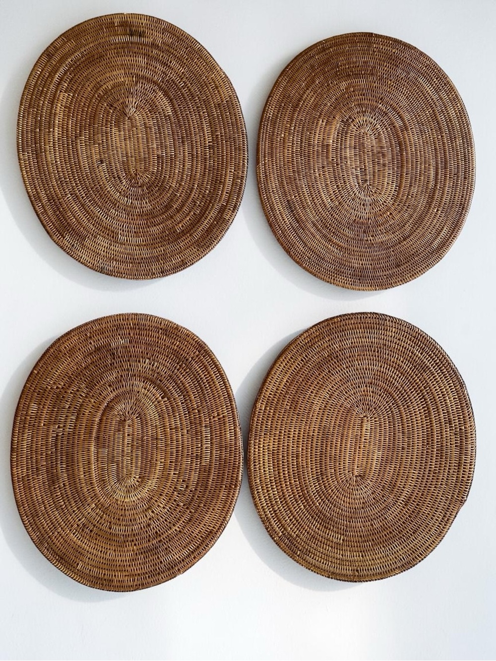 Balinese Handmade Woven Rattan Thick Oval Placemats Antique Brown 4-Set